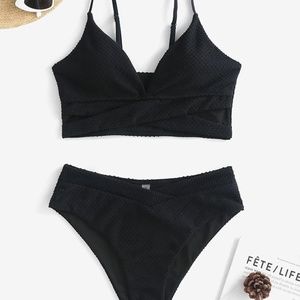 ZAFUL Women's V Neck Tankini Set, Ribbed High Cut Surplice Bikini High Waist NWT